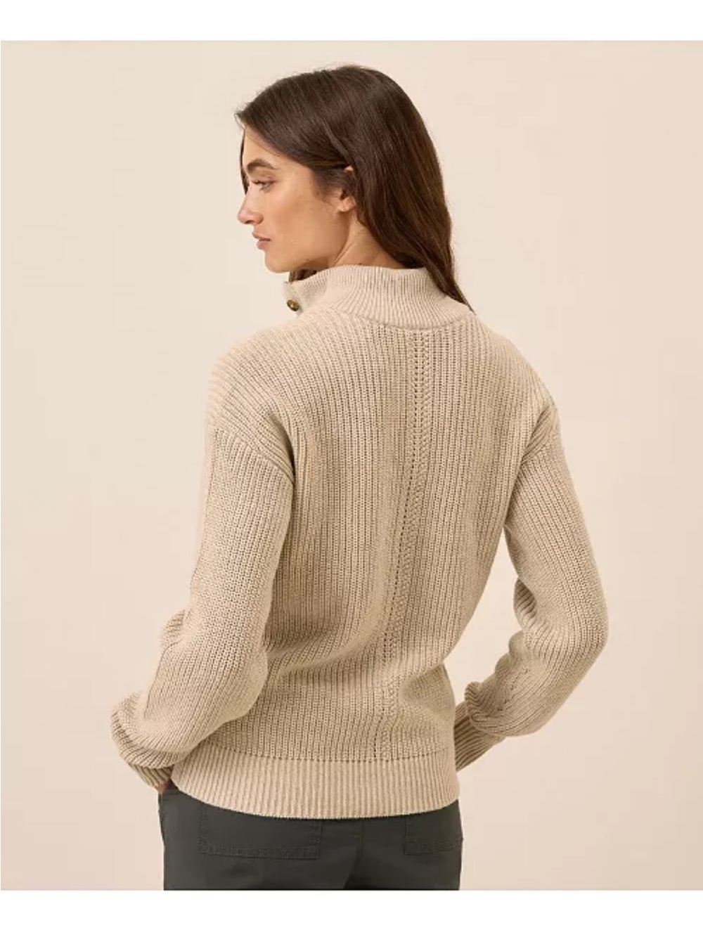 PACT size XXXL Organic Cotton Luxe Knit Henley Sweater in Flax Heather - Beige - Picture 3 of 8